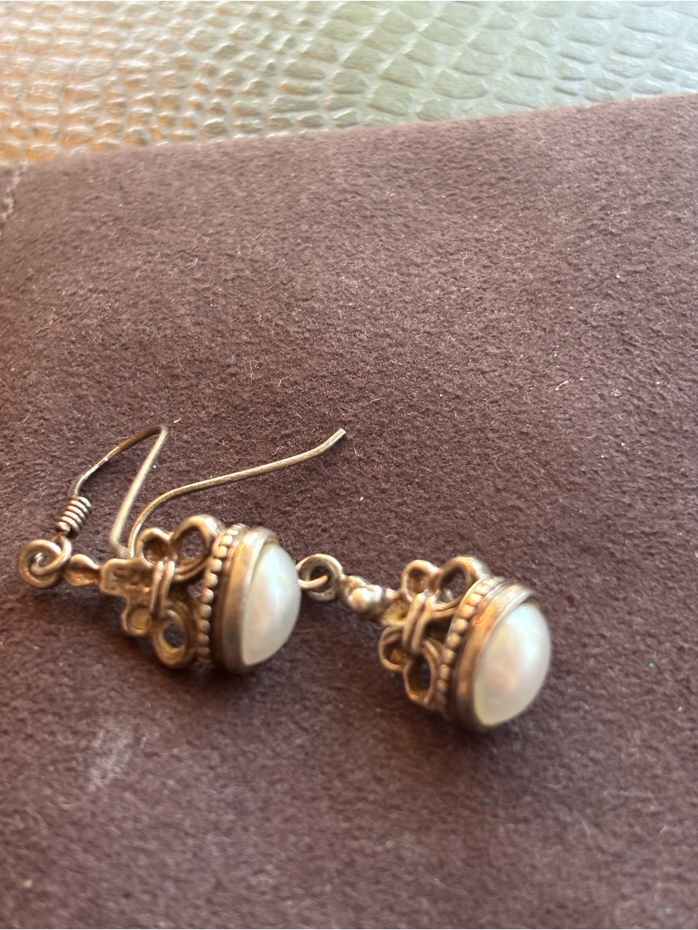 Silver Crown Pearl Drop Earrings - White Pearl